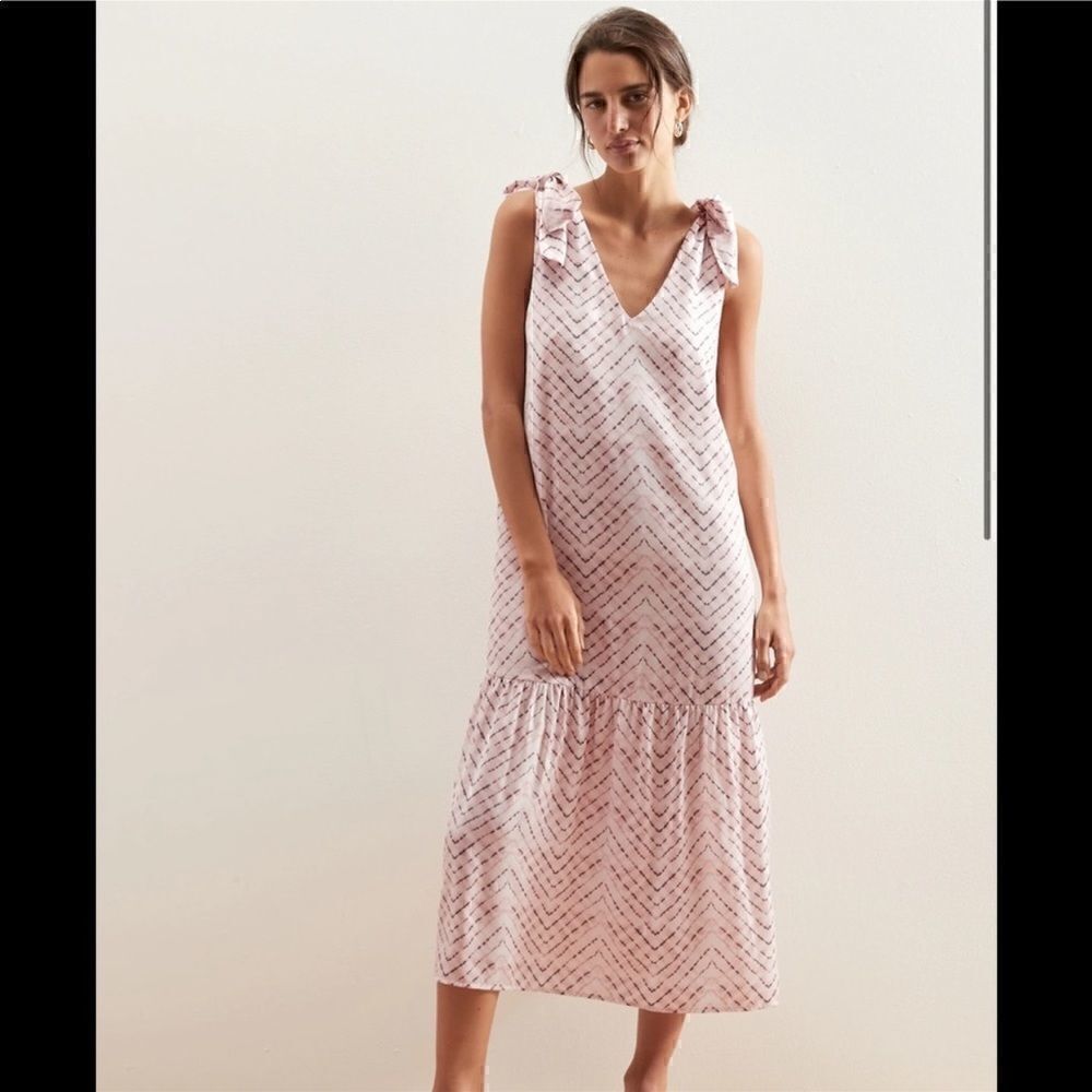 Banana Republic Tie-Shoulder Drop Waist Midi Pink Dress